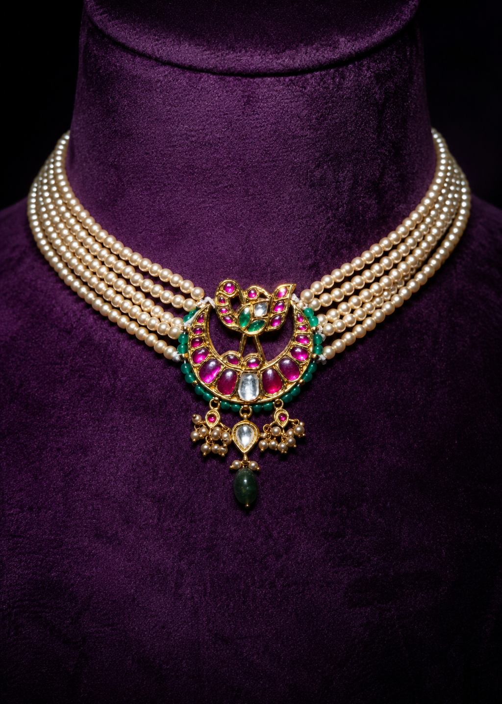 Heritage Jadau Kundan Crescent Moon and South Sea Pearl Guttapusalu Chandbali Choker