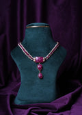Three-Layer Kempu Floral Pumpkin Tear Drop Smooth Ruby Rondellas with South Sea Pearls Choker