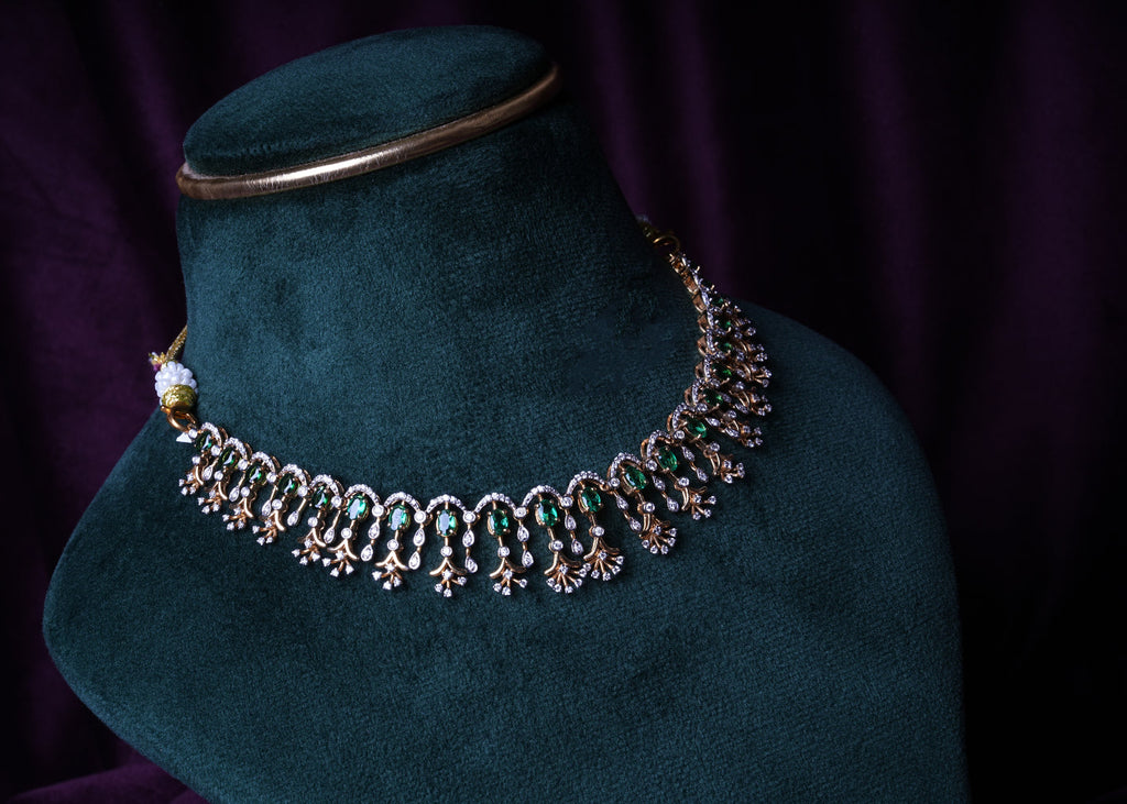Lab Grown Diamond Emeralds U-Cut Fringe Necklace
