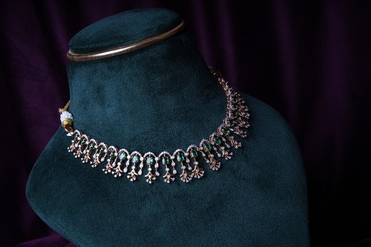 Lab Grown Diamond Emeralds U-Cut Fringe Necklace