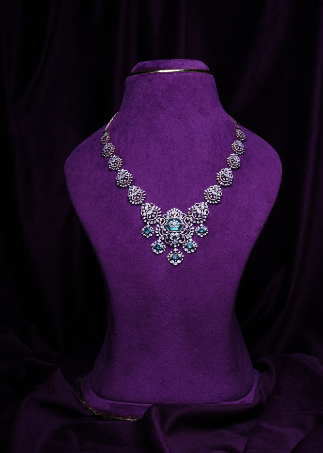 Lab Grown Diamond Hexagonal Pink Tourmaline & Emerald Drop Statement Necklace