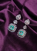 Emerald Octagon Halo Danglers with Marquise Sunburst Frame Earrings
