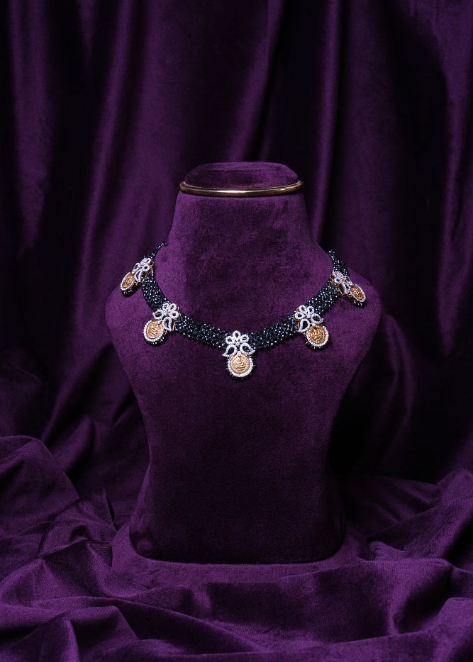 Lab Grown Diamond Kasulaperu Knitting Black CZs Necklace with Earrings