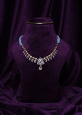 Lab Grown Diamond Floral Rosette Manga Malai with Green Sapphires & Fresh Water Pearls Necklace