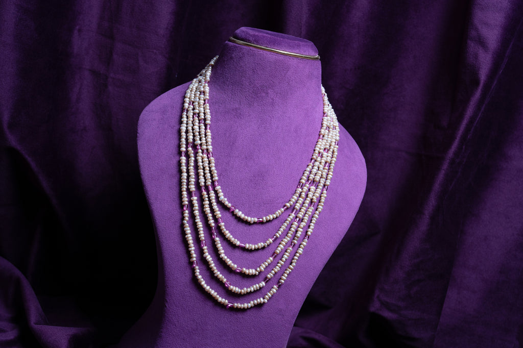 Five- Layer ovel Grain Shape Pearls & Transparent Rondelle Spacer Tourmaline Ovels Haram