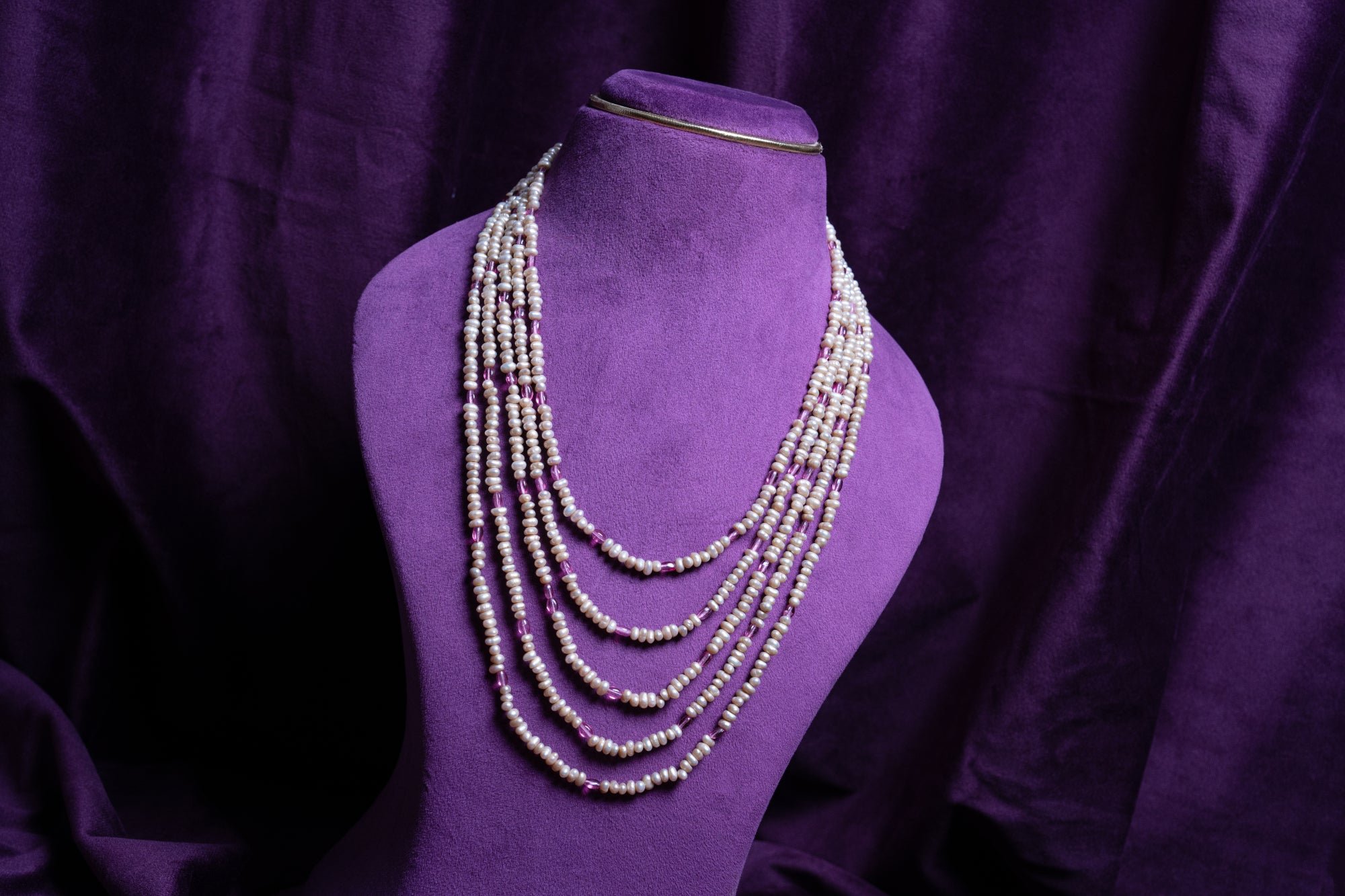 Five- Layer ovel Grain Shape Pearls & Transparent Rondelle Spacer Tourmaline Ovels Haram