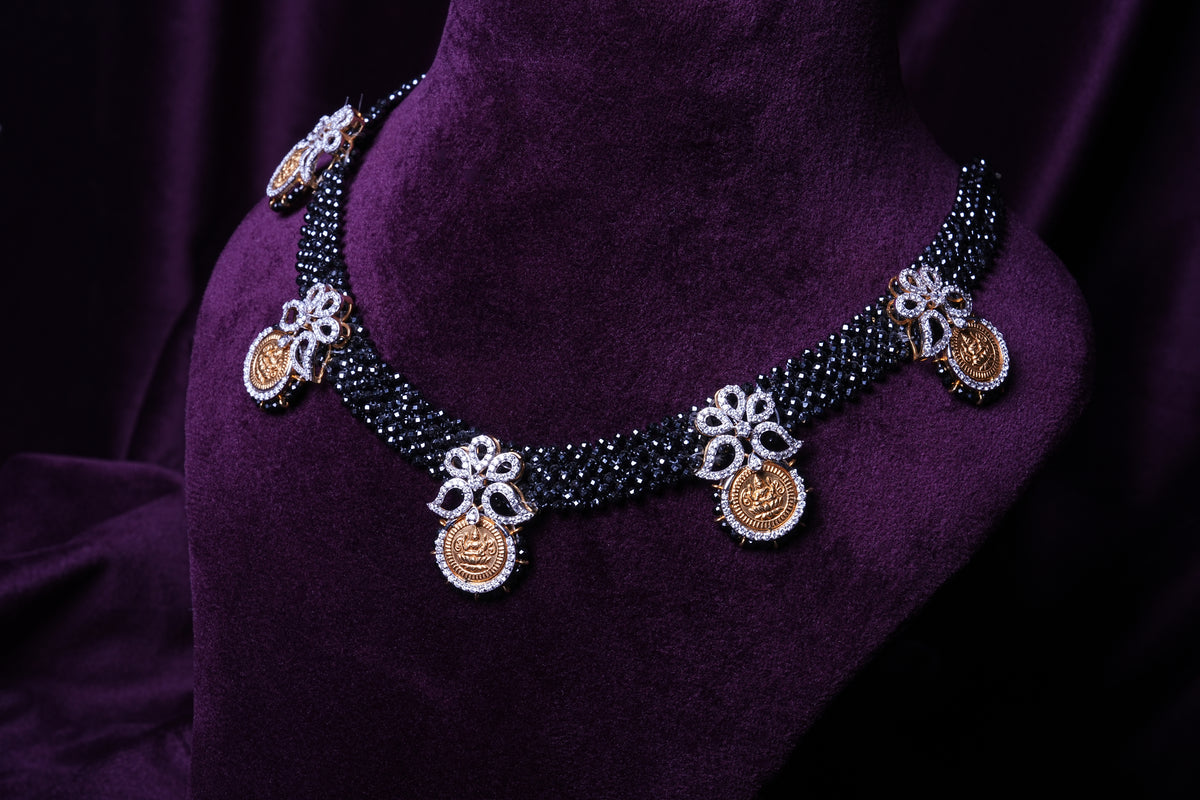 Lab Grown Diamond Kasulaperu Knitting Black CZs Necklace with Earrings