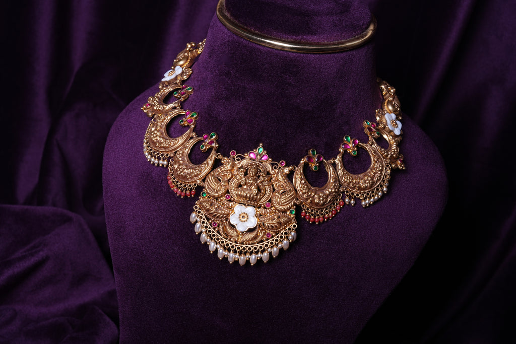 Goddess Lakshmi Crescent-Moon Chandrabali Nakshi Necklace