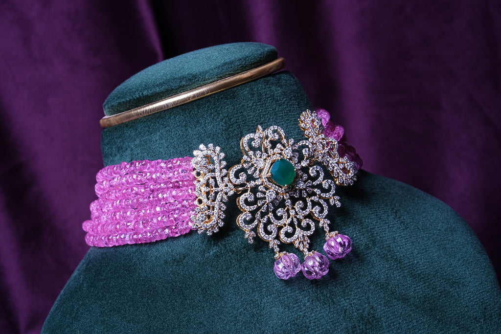 Lab Grown Diamond Changeable Stone Emerald and Ruby 3-in-1 Changeable Beads with Tanzanites & Pink Tourmaline Necklace