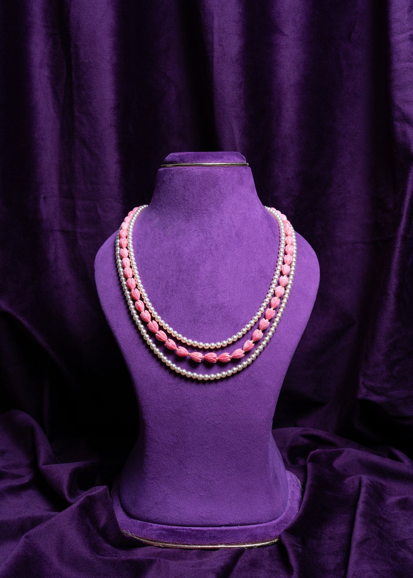 Three- Layer South Sea Pearls and Coral Tulips Haram