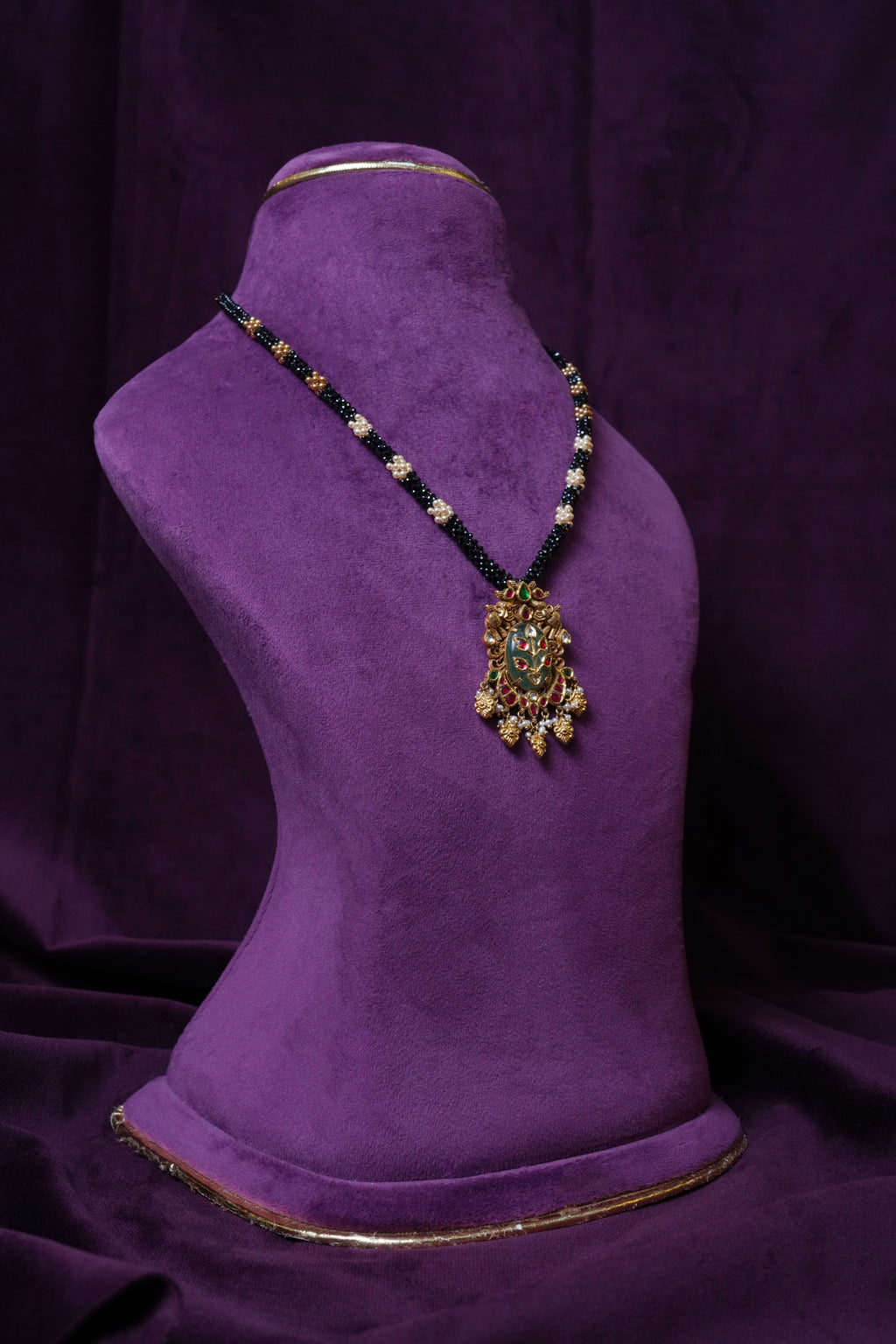Antique Pearl Panchlada Pendant Guttapusalu- Infused Pearl Choker