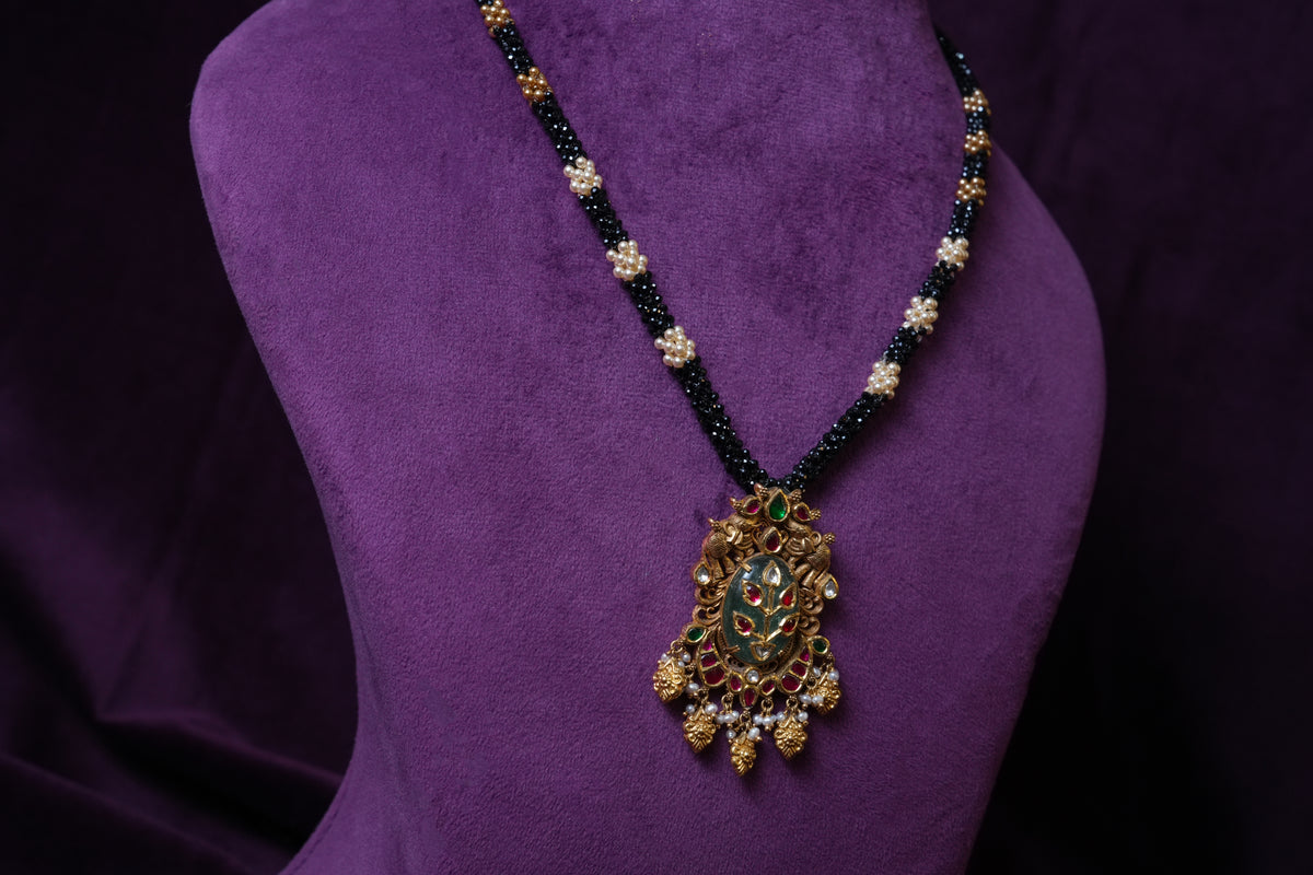 Antique Pearl Panchlada Pendant Guttapusalu- Infused Pearl Choker