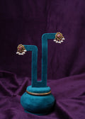 Antique Gold Finish Ruby Kemp Square Stud Earrings with Pearl Drops
