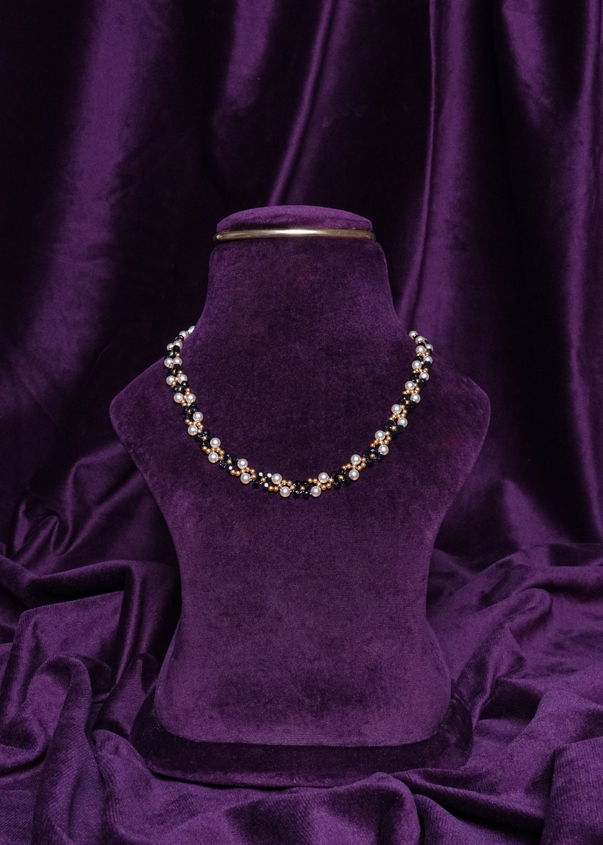 Beaded Intertwined Pearl & Zircon Twist Choker