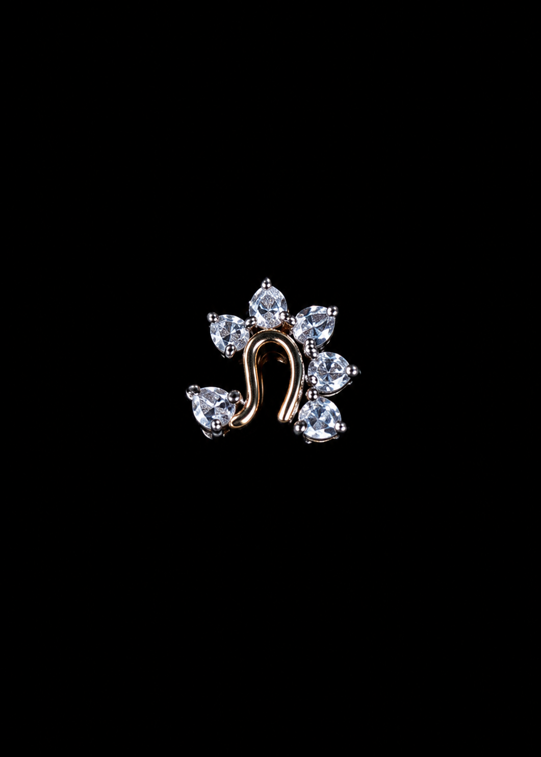 Crescent Horseshoe Mookuthi Six-Stone Arch Nose Ring