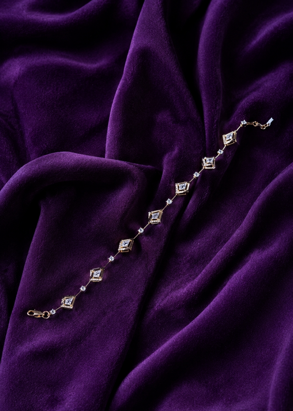 Princess Cut Diamond Tennis Adjustable Gold Bracelet