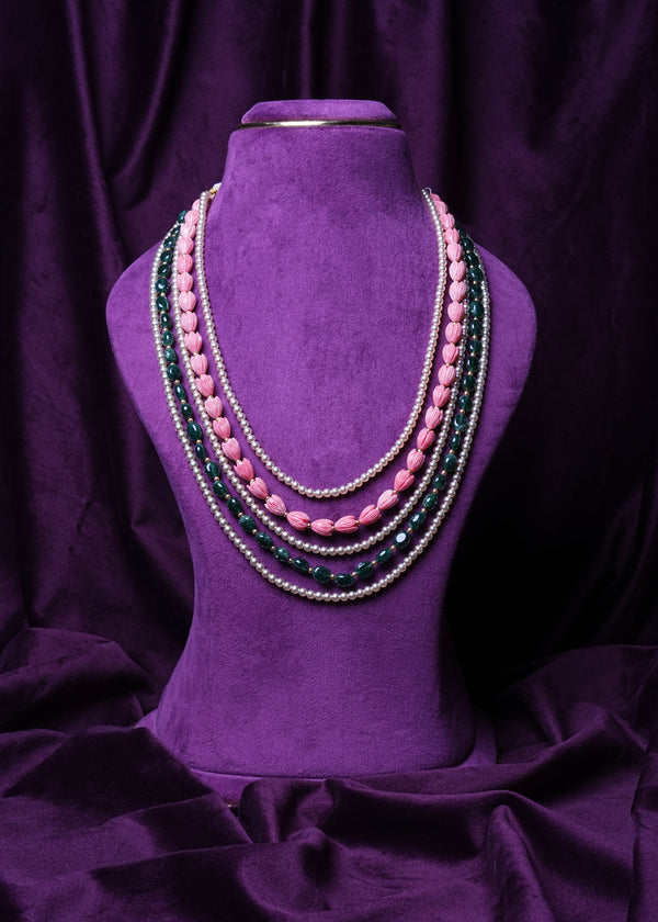 Five-Layer South Sea Pearls and Coral Tulips With Emeralds Haram