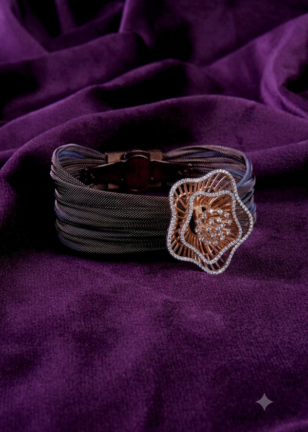 Strand Layered Flower Cuff Floral Gold Bracelet