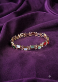 Multi-Stone Navratna-Style Baguette Link Gold Bangle