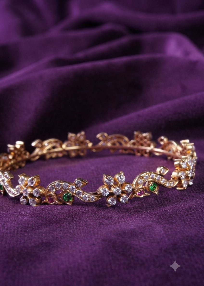 Filigree Flower And Leaf Gold Bangle