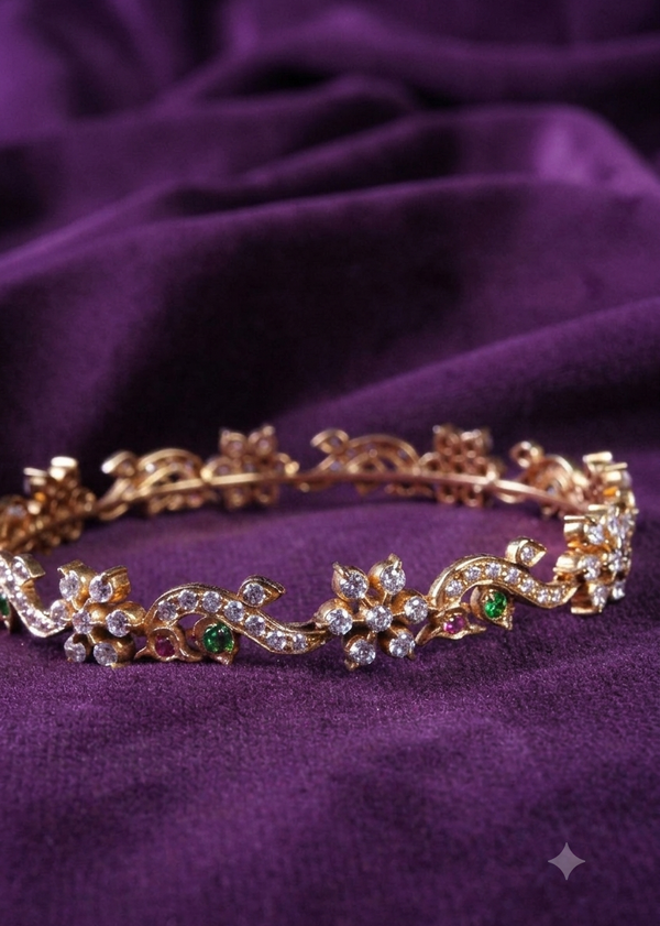 Filigree Flower And Leaf Gold Bangle