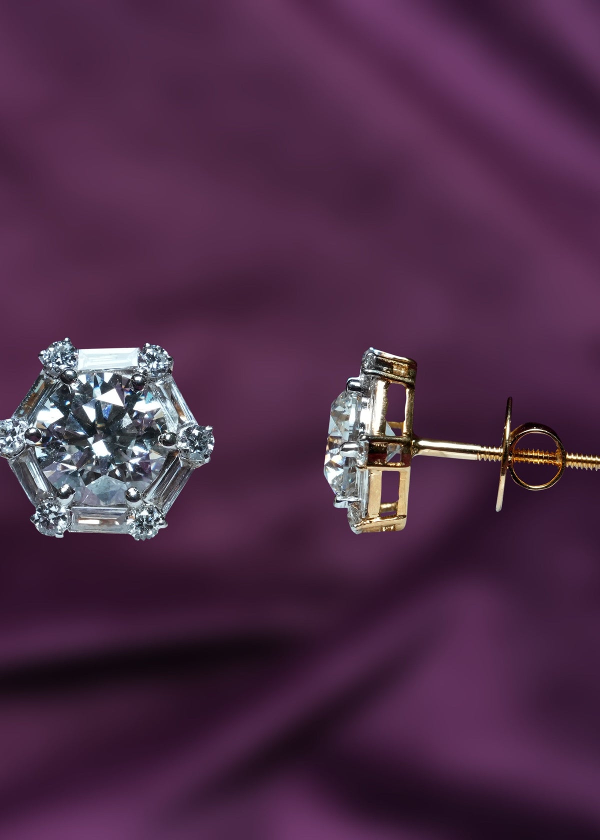 Hexagon Halo Lab-Grown Diamond Solitaire Stud Earrings