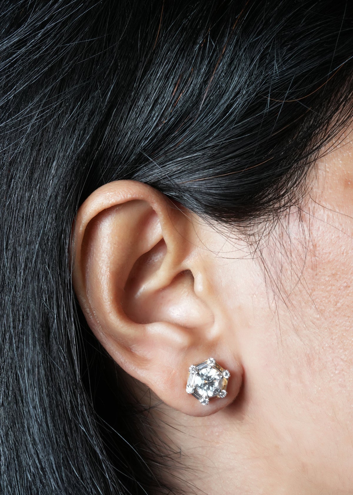 Hexagon Halo Lab-Grown Diamond Solitaire Stud Earrings