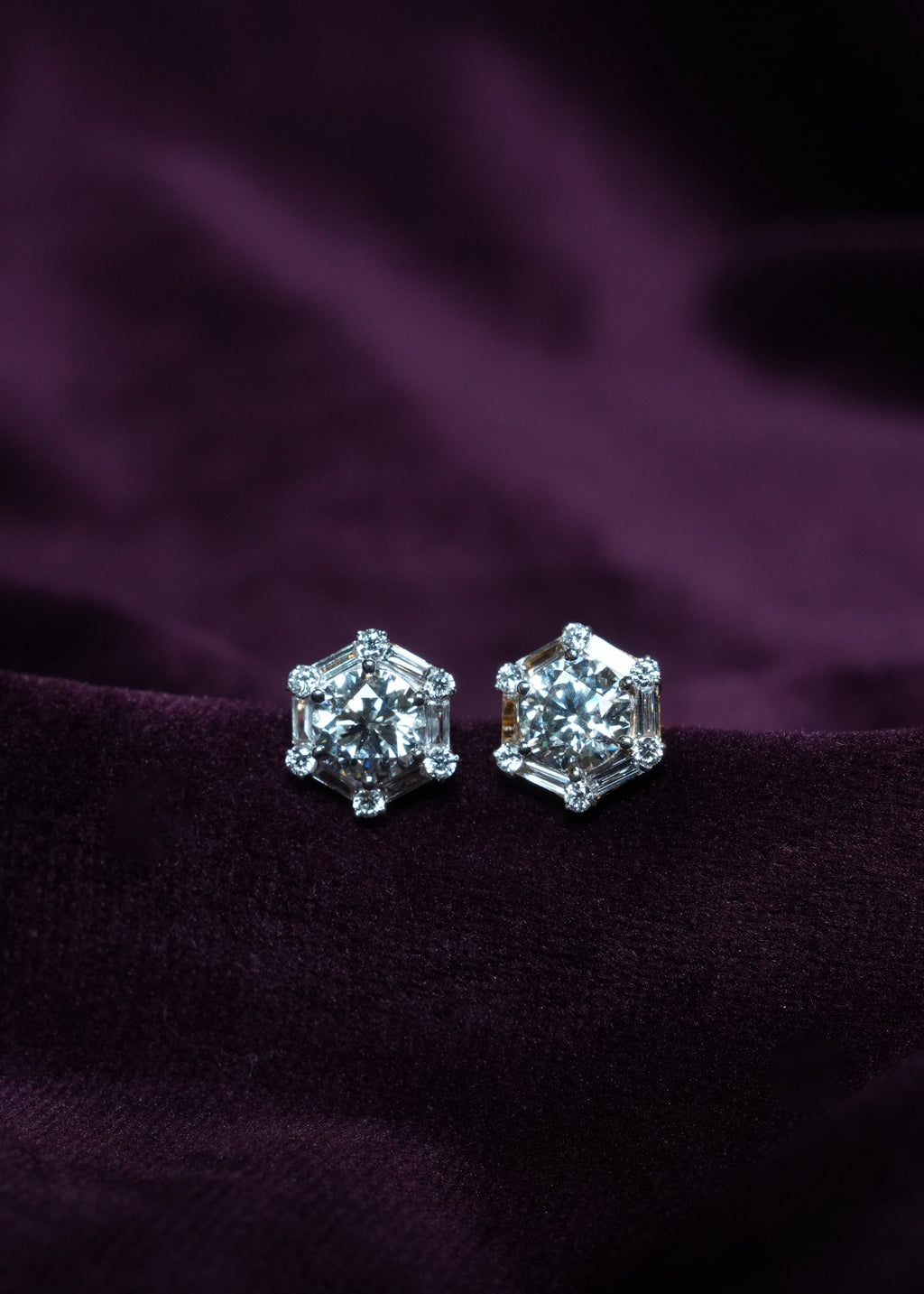 Hexagon Halo Lab-Grown Diamond Solitaire Stud Earrings