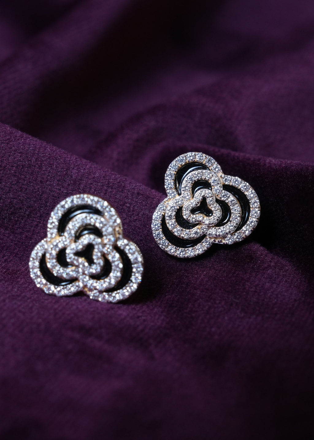 Lumina Black Enamel Medallion lab -grown diamond Earrings