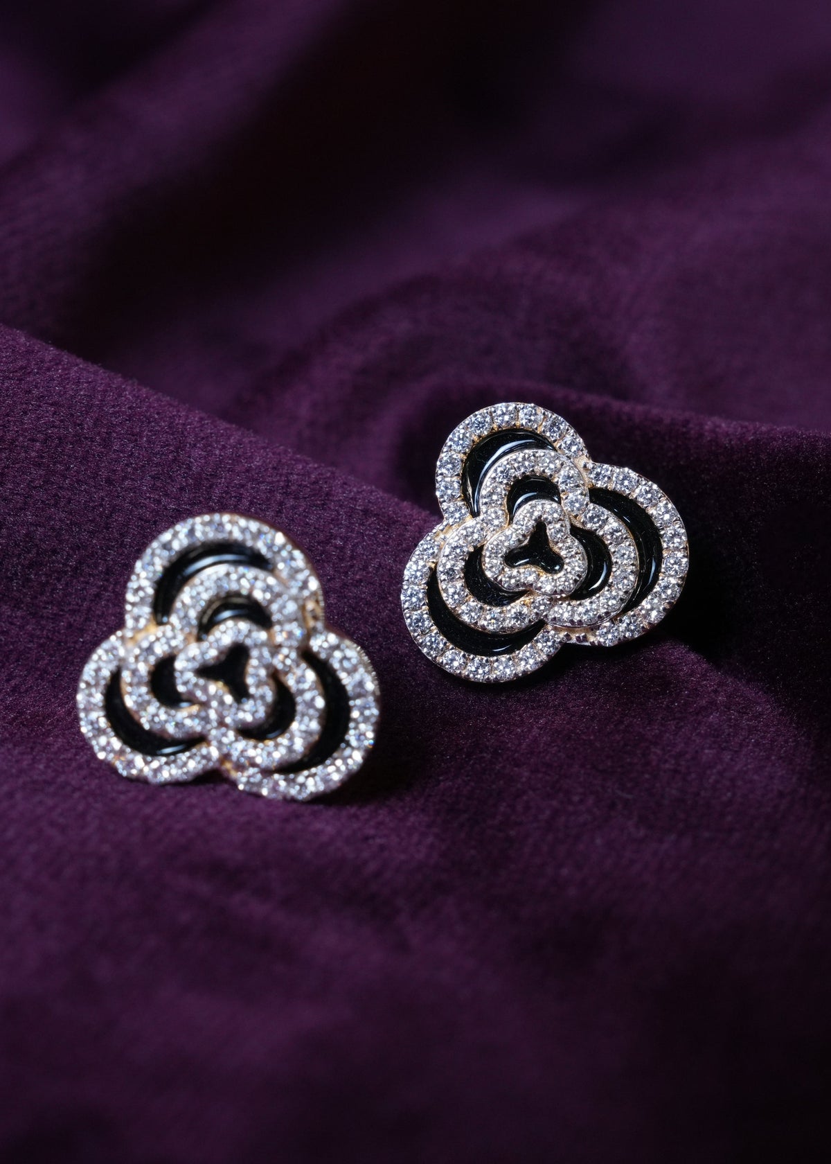 Lumina Black Enamel Medallion lab -grown diamond Earrings