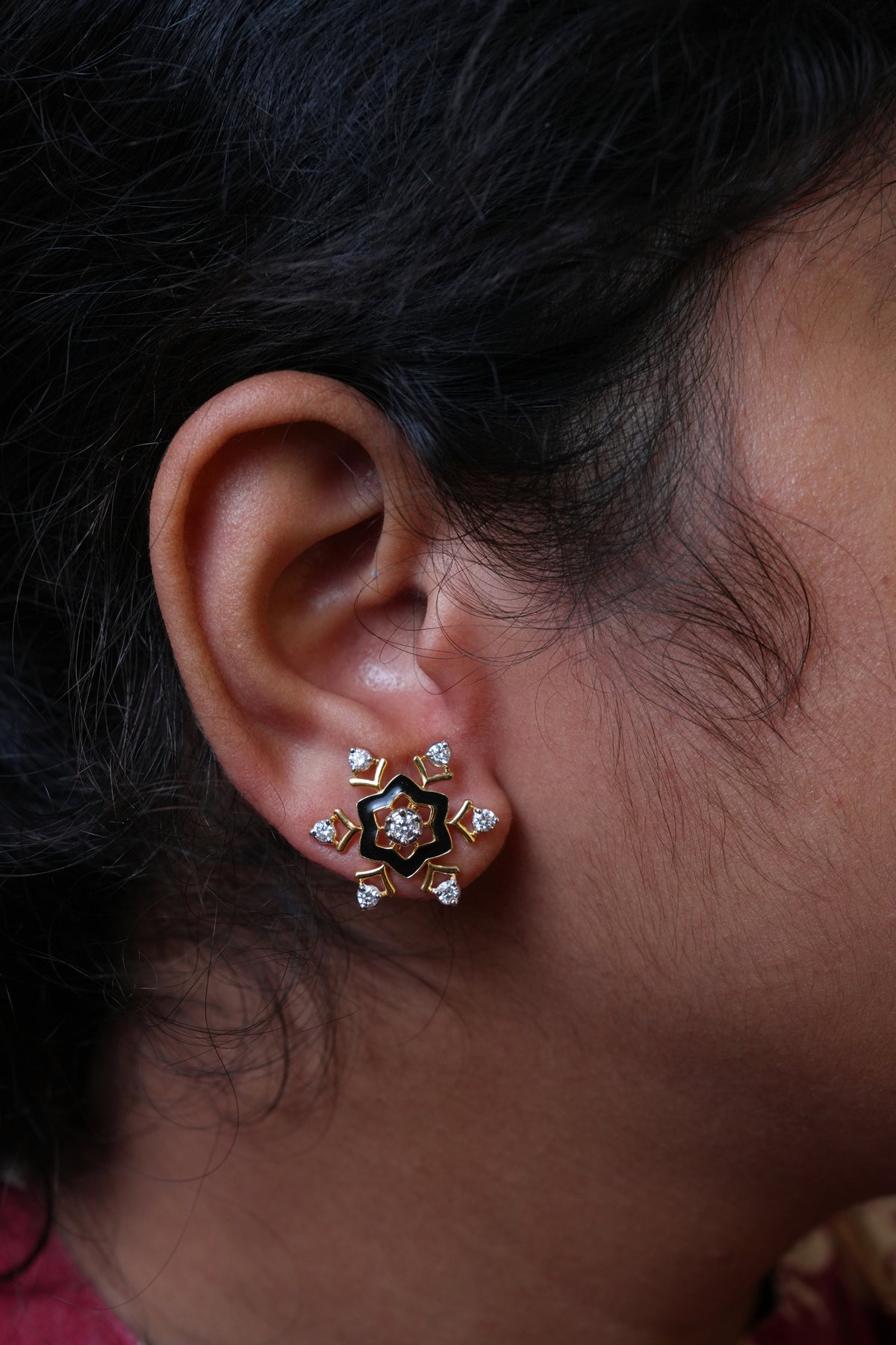 Lumina Black Enamel Medallion lab- grown diamond Earrings