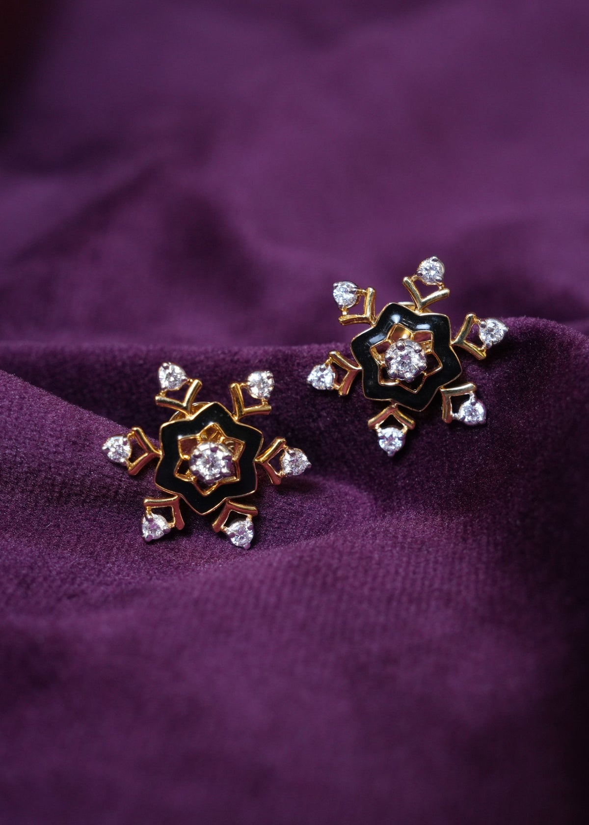 Lumina Black Enamel Medallion lab- grown diamond Earrings