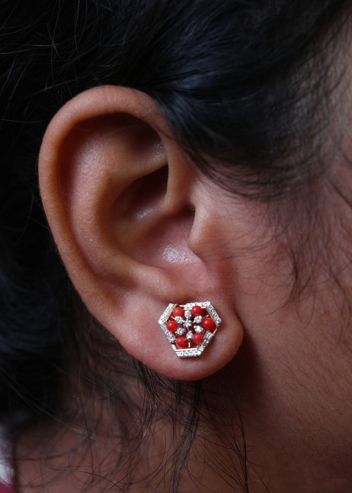 Lumina Red Coral Geometric lab-grown diamond Earrings