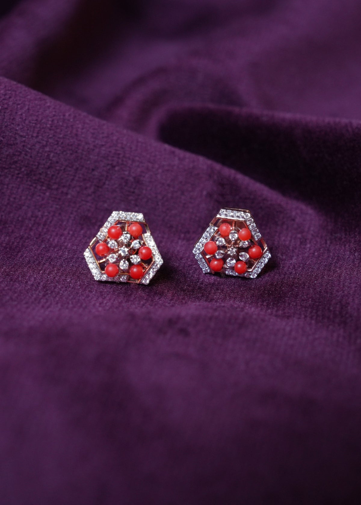 Lumina Red Coral Geometric lab-grown diamond Earrings