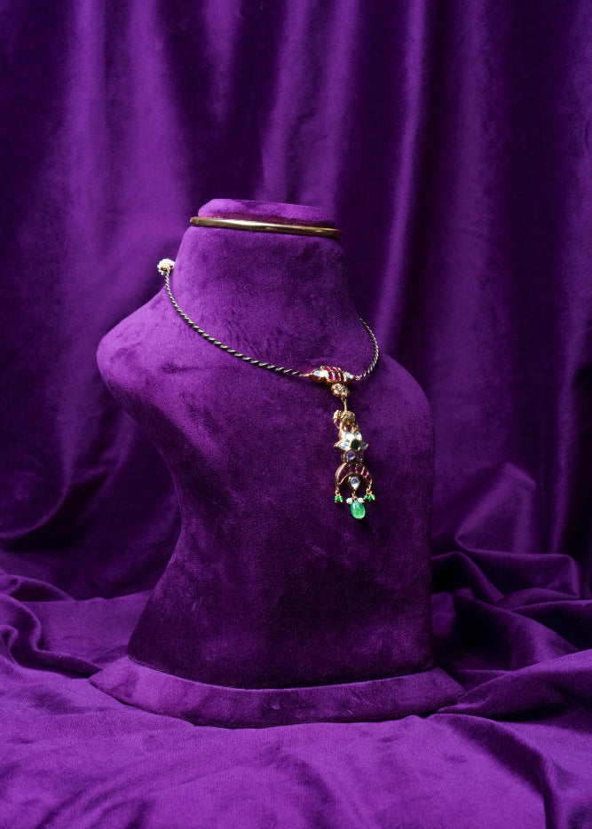 Elephant Motif Guttapusalu with Polki Kanti Collar