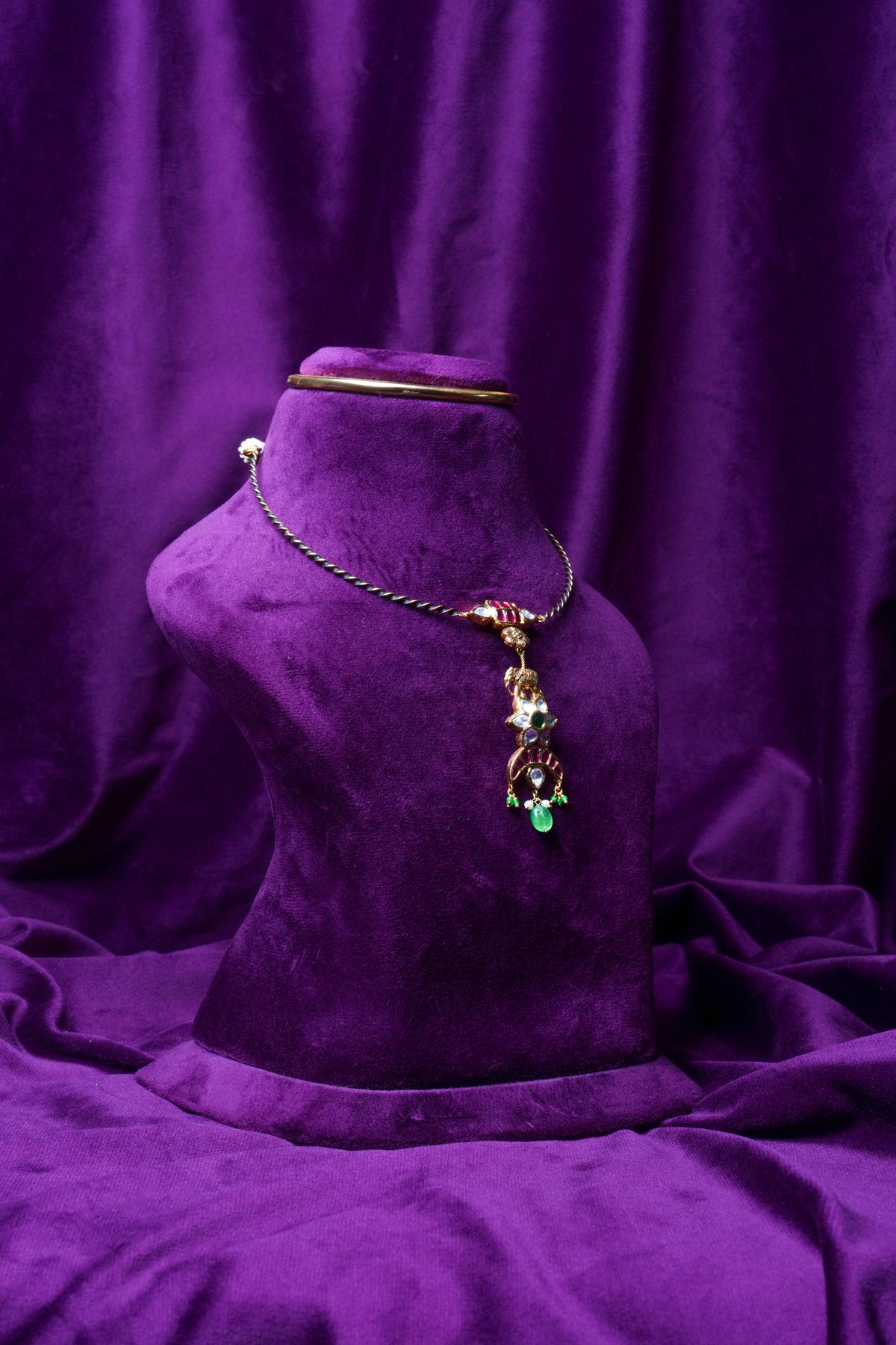 Elephant Motif Guttapusalu with Polki Kanti Collar