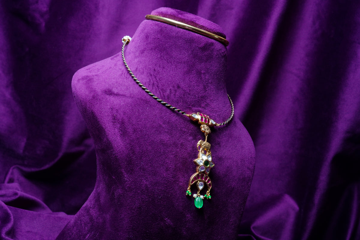 Elephant Motif Guttapusalu with Polki Kanti Collar