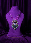 Pink Tourmaline Pumpkins and Sapphires with Victorian Russian Emerald Diamond Pendant