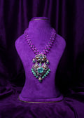 Pink Tourmaline Pumpkins and Sapphires with Victorian Russian Emerald Diamond Pendant
