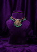 Goddess Lakshmi Kundan with Emerald Drops and Gold Guttapusalu Pearls Necklace