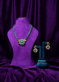 Peacock Nakshi Guttapusalu Mala with Jadau Emerald Stones, Oval Emeralds & Earrings
