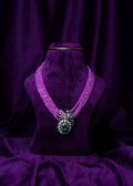 Four-Layer Pink Tourmalines and Polki Mayil Chakri Motif Pear-Shape with Emerald Drop Pendant