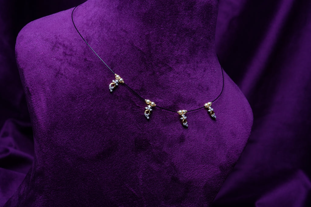 Lab Grown Diamond Mango Shape Dollers With Black Dori Mangalsutram Choker