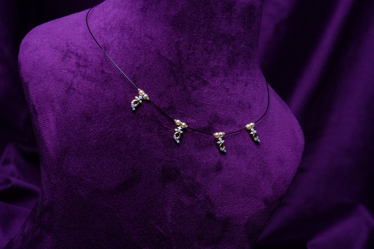 Lab Grown Diamond Mango Shape Dollers With Black Dori Mangalsutram Choker