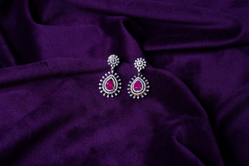 Emerald Teardrop Halo Dangler Earrings