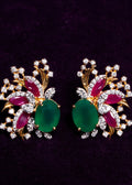 Asymmetric Peacock Splendor Floral Spray Emerald & Ruby Bouquet Earrings