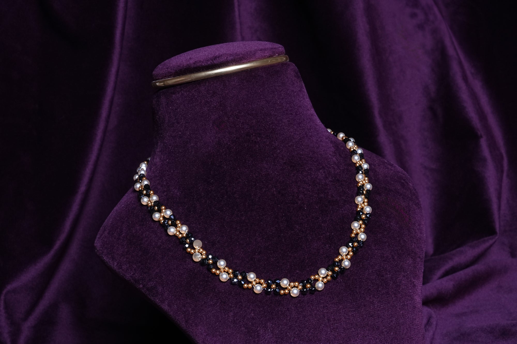 Beaded Intertwined Pearl & Zircon Twist Choker