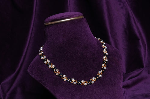 Beaded Intertwined Pearl & Zircon Twist Choker
