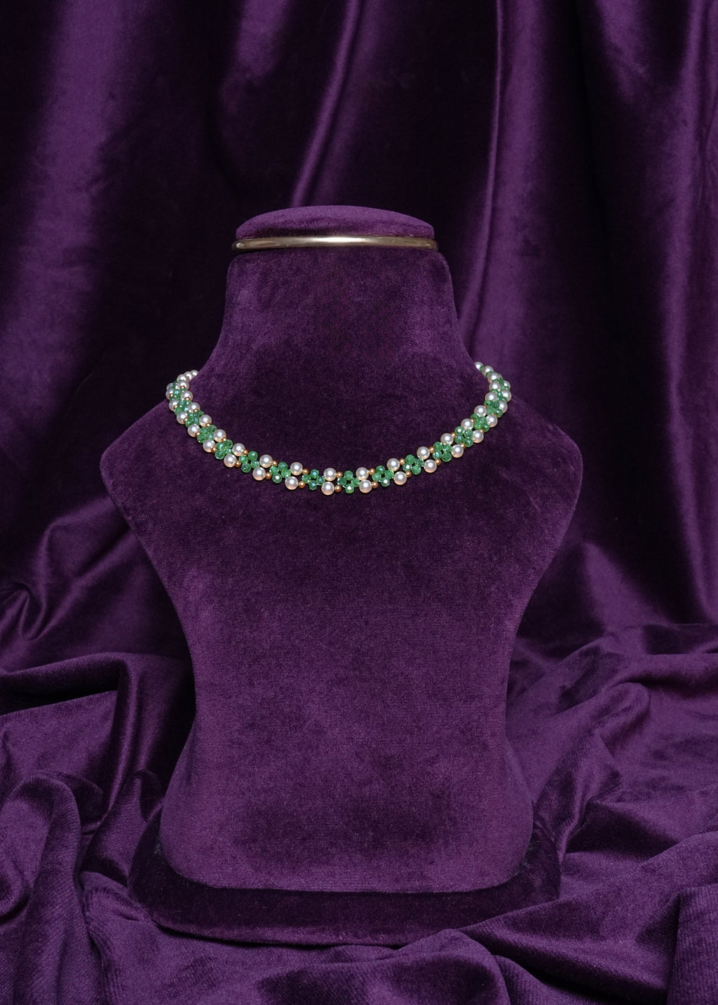 Beaded Emerald & Pearl Rosetta Lattice Choker