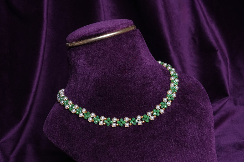 Beaded Emerald & Pearl Rosetta Lattice Choker